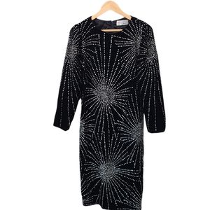 Vintage RICKI LANG For NUIT Dress Sheath Black Velvet Sparkly Embellishments